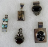 Lot (5) Native American Sterling Silver Pendants w/ Turquoise & Other Stones