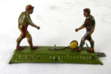 Rare Antique German Mechanical Tin Football Soccer Players Penny Toy