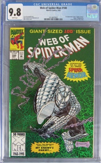 Web of Spider-Man #100 (1993) Key 1st Spider-Armor/ Green Holo-Grafx Cover CGC 9.8