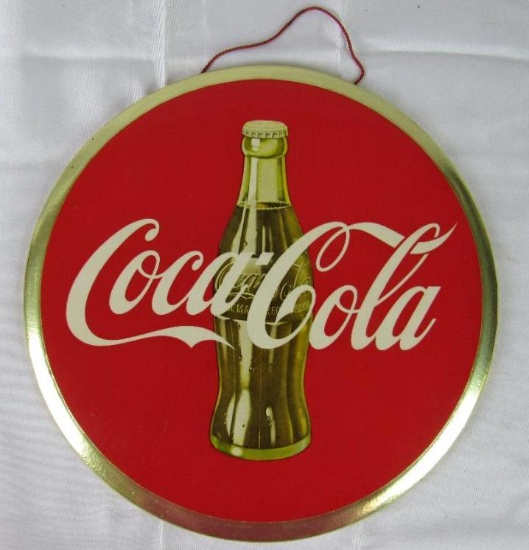Excellent Antique Coca Cola Tin/ Celluloid Button Sign 9"
