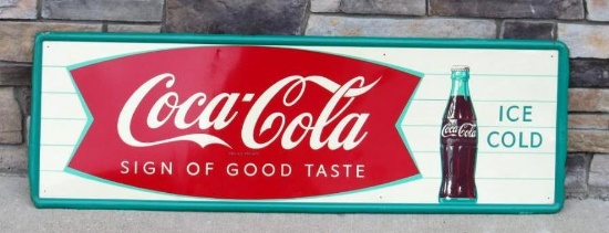 Outstanding Dated 1959 Coca Cola Boat Tail Embossed Metal Coke Sign