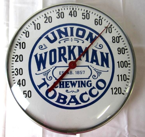 Vintage Workman Union Chewing Tobacco 12" Pam Style Advertising Thermometer