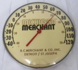 Excellent Vintage Michigan Merchant Glass Bubble Advertising Thermometer 12