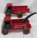 Pair Antique 1940's Tick Tock Toys (By Firestone) Wooden Trucks