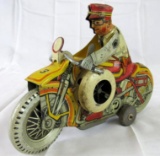 Antique Marx Tin Wind-Up Motorcycle and Rider 8.5