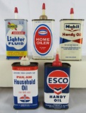 (5) Vintage/ Antique Metal Handy Oiler Oil Cans- Sunoco, Pan-Am, Esco (Chevron), Mobil