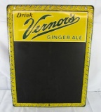 Excellent Antique Vernors Ginger Ale Soda Metal Chalkboard Sign 19 x 25