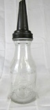 Antique Huffman Embossed Glass Quart Oil Bottle