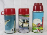 (3) Vintage Thermos' for Metal Lunchboxes- NASA/ Space, Auto Racing, Farm Scene