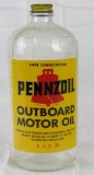 Antique Pennzoil Outboard Motor Oil Glass Quart Bottle