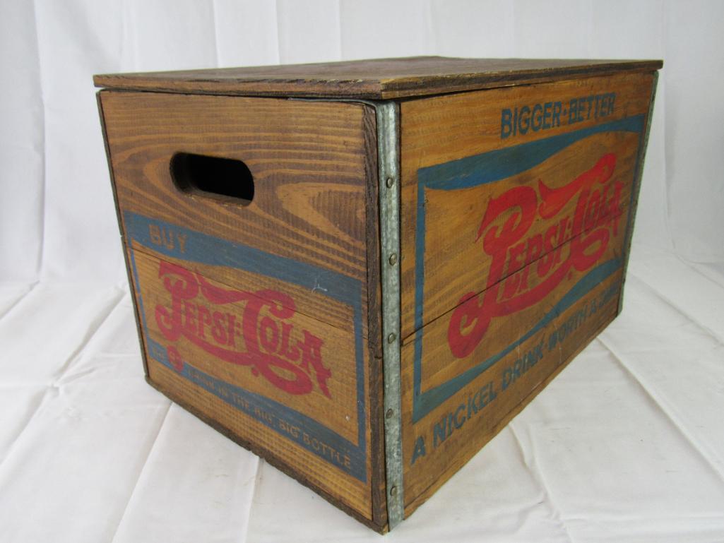 Vintage Pepsi Cola Wooden Crate w/ Bottle Cap | Proxibid