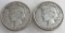 Lot (2) 1922-D US Peace 90% Silver Dollars