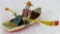 Antique Japan Tin Wind-Up Man in Row Boat Toy
