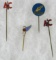 (4) Antique Enameled Sparkplug Advertising Stick Pins- AC, Pal, & Beru