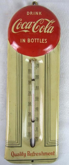 Antique c. 1940's Coca Cola "Quality Refreshment" 9.5" Advertising Thermometer