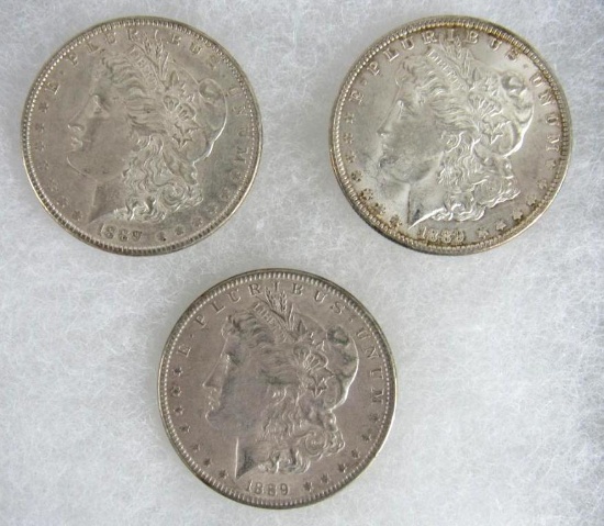 Lot (3) 1889 P US Morgan 90% Silver Dollars
