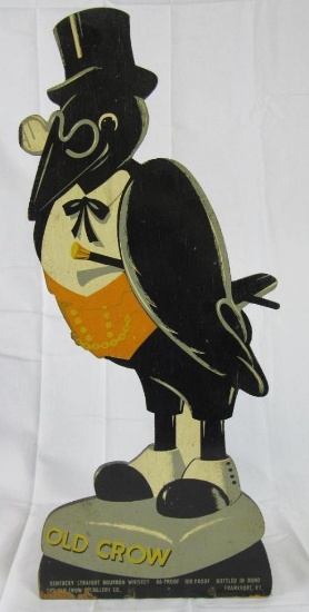 Antique Old Crow Whiskey Wooden Standee Sign 21"