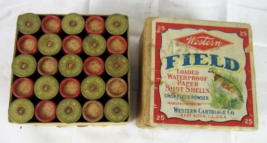 Rare Antique Western Field 12 Ga. Shot Shell Full Box (2-Piece/ Quail Graphics)