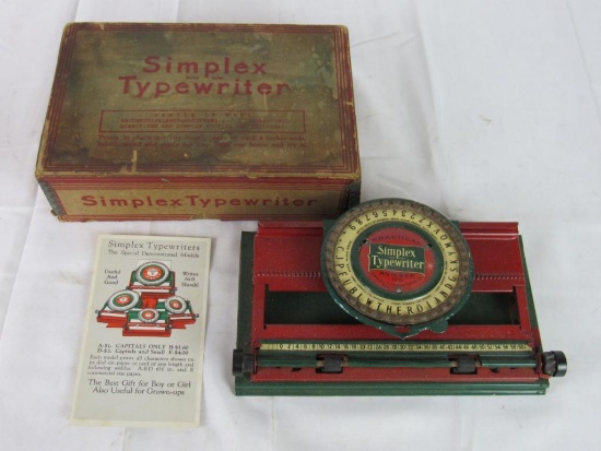 Early Antique "Simplex" Tin Childs Typewriter in Orig. Box