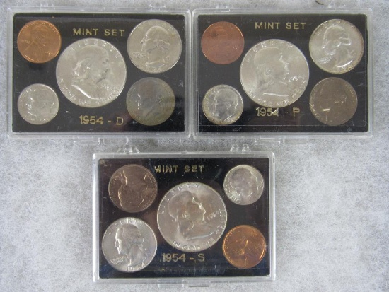 1954 P, S, & D US 90% Silver Mint Uncirculated Coin Sets