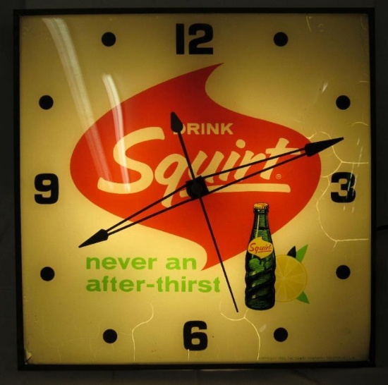 Vintage 1965 Squirt Soda "Drink Squirt" Lighted Pam Clock