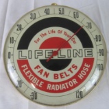 Antique Lifeline Fan Belts Advertising Glass Bubble Thermometer