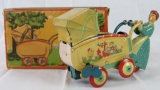 Antique Haji Japan Tin Wind-Up Lady with Baby Carriage 6
