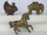 Lot (3) Antique Animal Cast Iron Still Banks. Elephant, Turkey, Horse