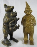 Lot (2) Antique Cast Iron Still Banks- Clown, Bear with Pig