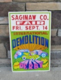 Vintage 1960's/70's Saginaw County Fair (Mich) Demolition Derby Cardboard Sign