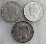 Lot (3) US Peace 90% Silver Dollars. 1923-P, 1923-D, 1924-P
