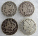 Lot (4) US Morgan 90% Silver Dollars. 1890-P, 1879-S, 1891-O, 1880-P