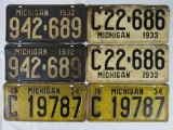 1932, 1933, 1934 Michigan License Plates/ Matched Pairs