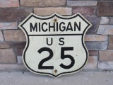 Antique Michigan US 25 Steel Highway Sign 24