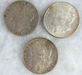 Lot (3) US Morgan 90% Silver Dollars. 1892-P, 1889-P, 1886-P