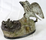 Authentic 1883 J & E Stevens Eagle & Eaglets Cast Iron Mechanical Bank