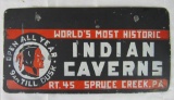 Antique Indian Cavern Metal License Plate (Spruce Creek. PA)