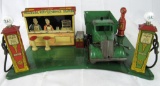 Excellent Antique 1930's Marx Roadside Service Station Tin-Litho with Pressed Steel Truck