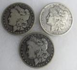 Lot (3) US Morgan 90% Silver Dollars. 1886-O, 1999-O, 1899-O
