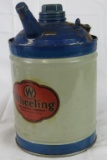 Antique Wheeling Corrugating Co. (West Va.) 1 Gallon Metal Gas Can/ Wooden Handle