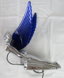 Antique Winged Goddess Lighted Chrome Hood Ornament/ Mascot w/ Blue Lucite Wings