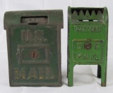 Lot (2) Antique Cast Iron US Mail Box Coin Banks