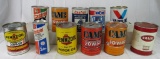 Lot (11) Vintage Motor Oil Cans Quart/ Fiber- Pennzoil, Amalie, Cam, Valvoline, Castrol+