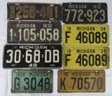 Antique Michigan License Plates Lot (8) 1921-1949