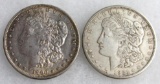 Lot (2) US Morgan 90% Silver Dollars. 1890-S, 1921-S