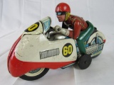 Antique Nomura Japan Tin Friction Race Motorcycle and Driver 8
