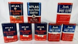 Lot (8) Vintage Automobile Polishing Cloth Cans/ GAS & OIL/ Atlas & Las-Tik