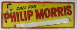Antique Phillip Morris Cigarettes Embossed Metal Sign 10 x 28