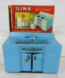 Antique Linemar Japan Tin Little Miss Kitchen Toy sink w/ Dishes