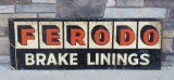 Antique Ferodo Brake Linings Embossed Metal Advertising Sign 16 x 47